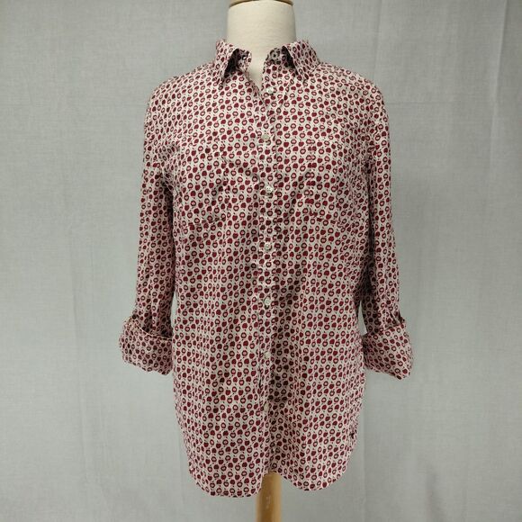 Talbots Tops - Talbots Apple Print Rolled LS Sleeve Button Down Blouse Red Size 16